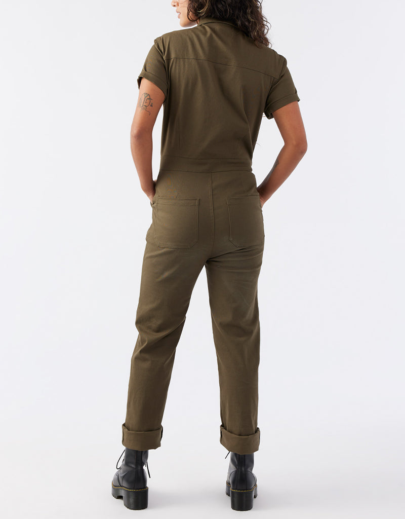 Back | Atwyld Women's Mechanic Style Olive Overalls, L - ToughWorkz