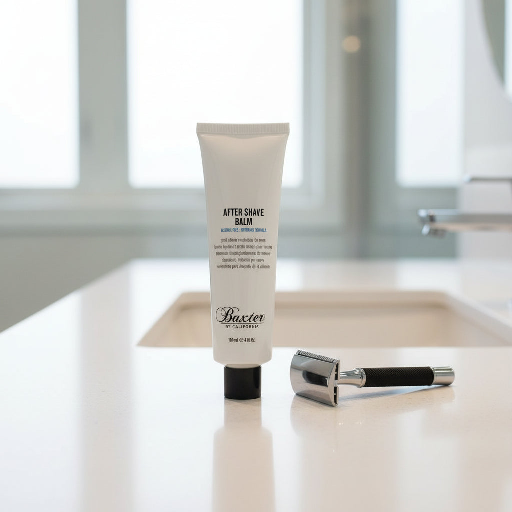 Tube of Baxter of California after shave balm on a white background - TughWorkz