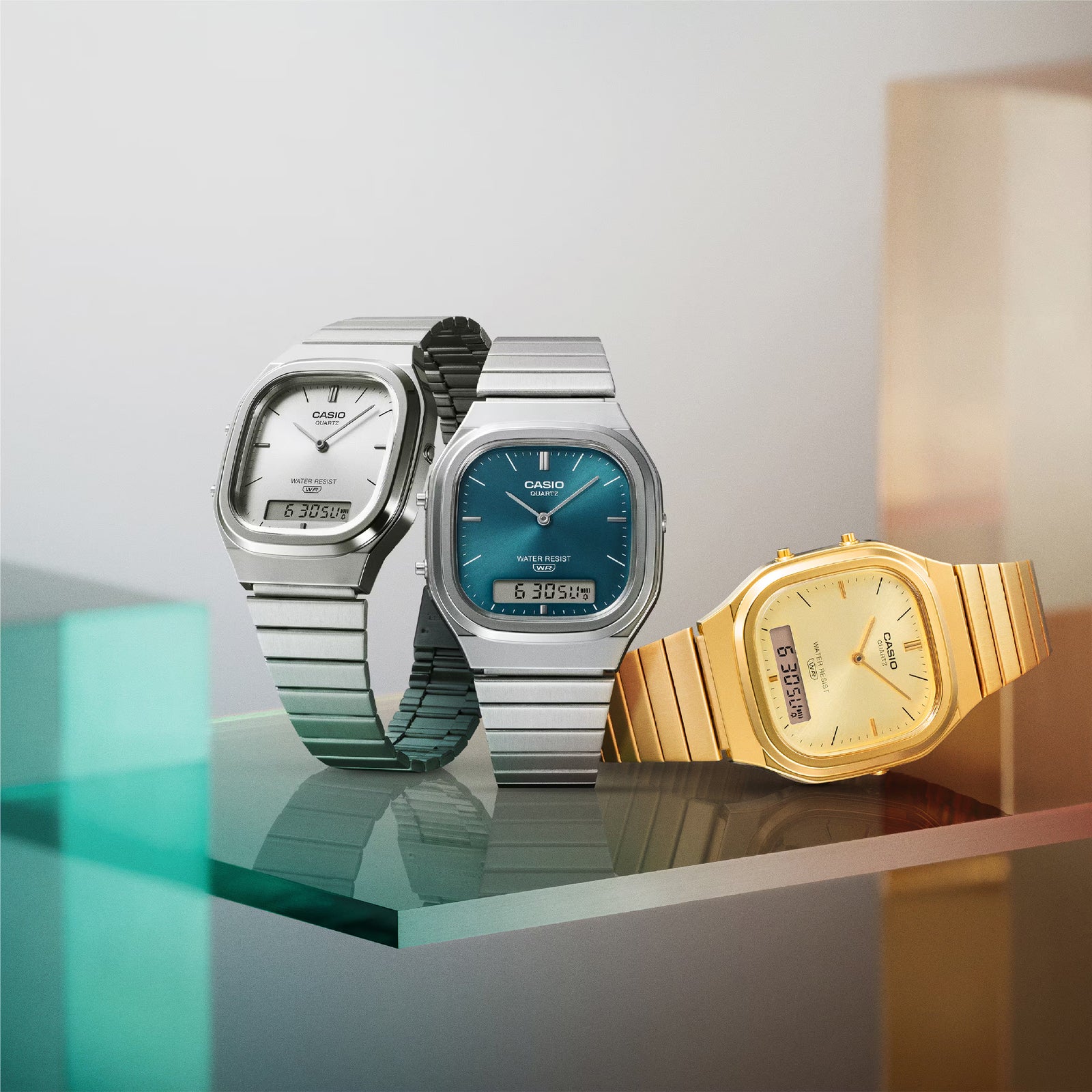 New for 2026 Casio AQ Vintage Family | Vintage Gold Ani-Digi Watch - ToughWorkz