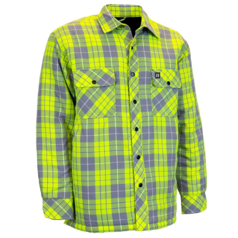 Forcefield Hi Vis Plaid Quilted Flannel Shirt Jacket, Reflective Striping. 4-Sizes