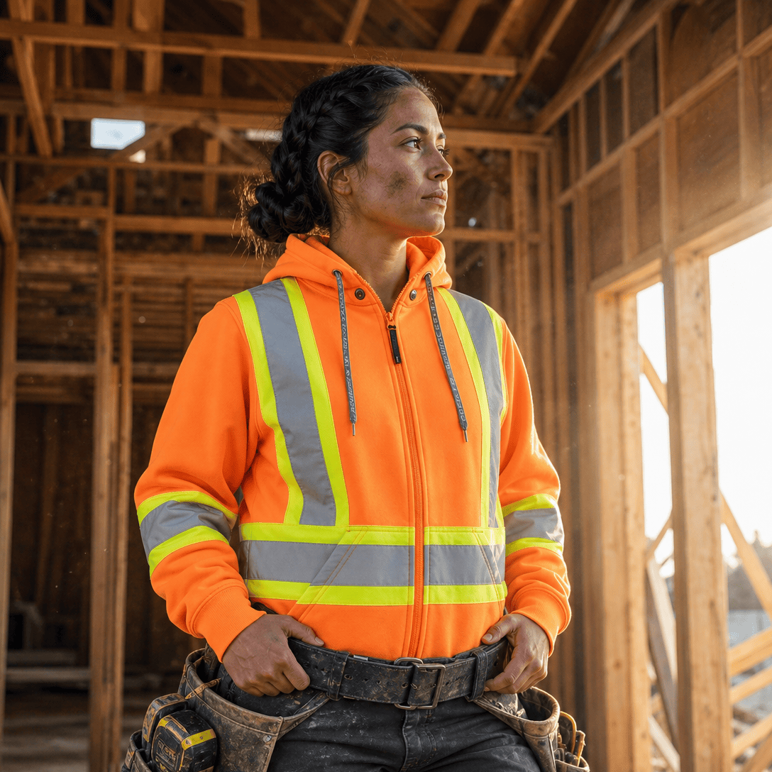 Side | Women's Hi-Vis Safety Hoodie Detachable Hood, 5 Sizes - ToughWorkz