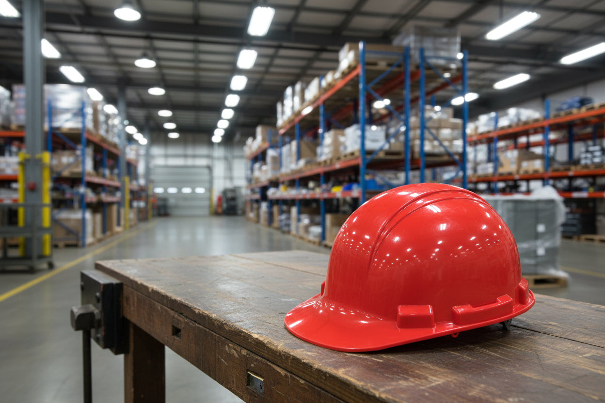 Red Hardhat on a Bench | 6-pcs at ToughWorkz