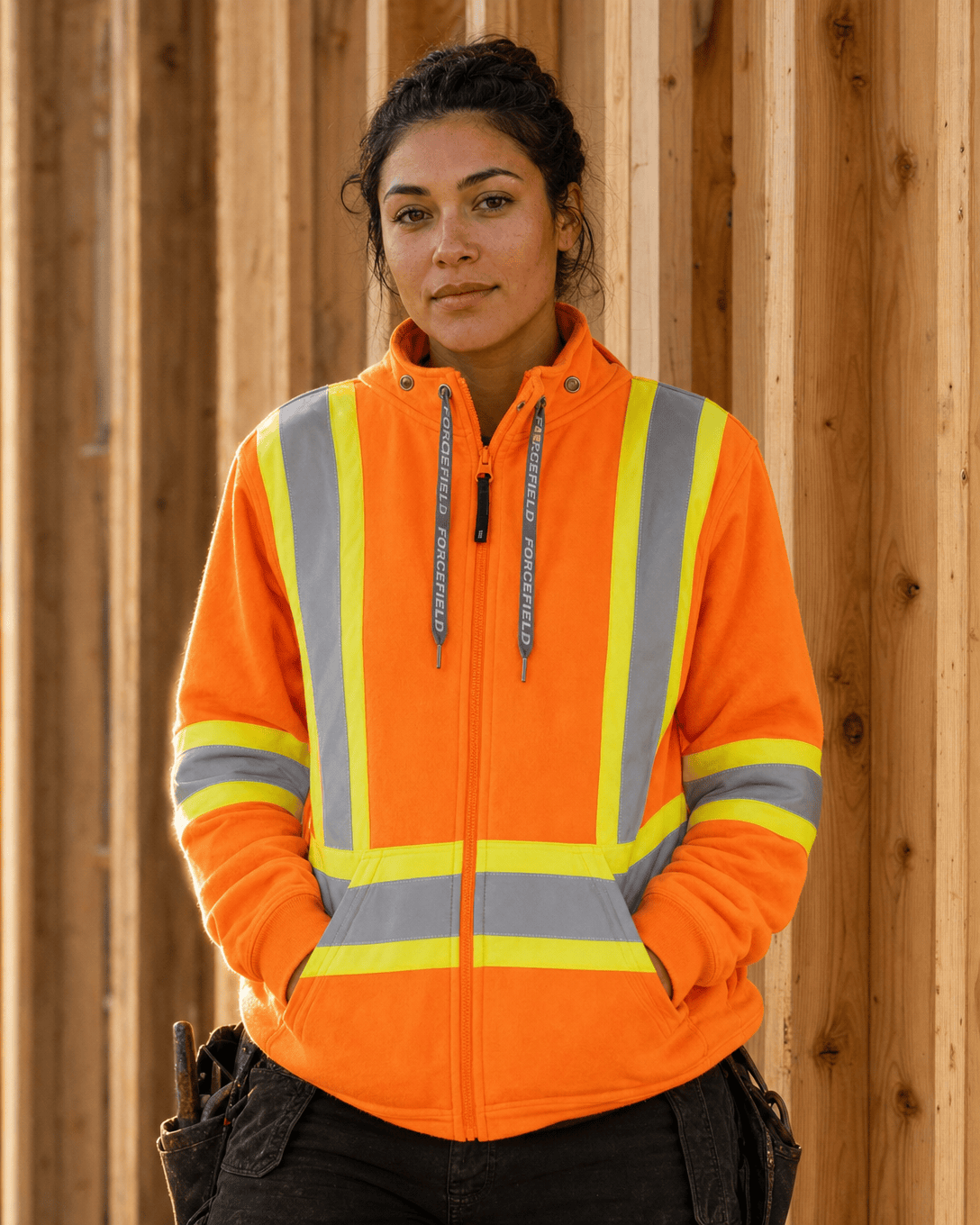 Women's Hi-Vis Safety Hoodie Detachable Hood, 5 Sizes - ToughWorkz