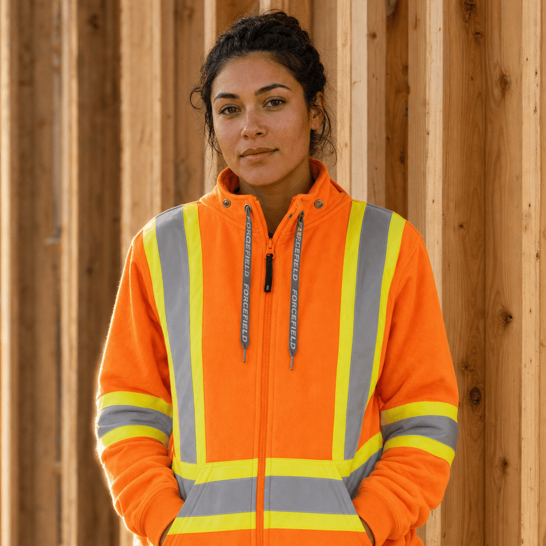 Women's Hi-Vis Safety Hoodie Detachable Hood, 5 Sizes - ToughWorkz