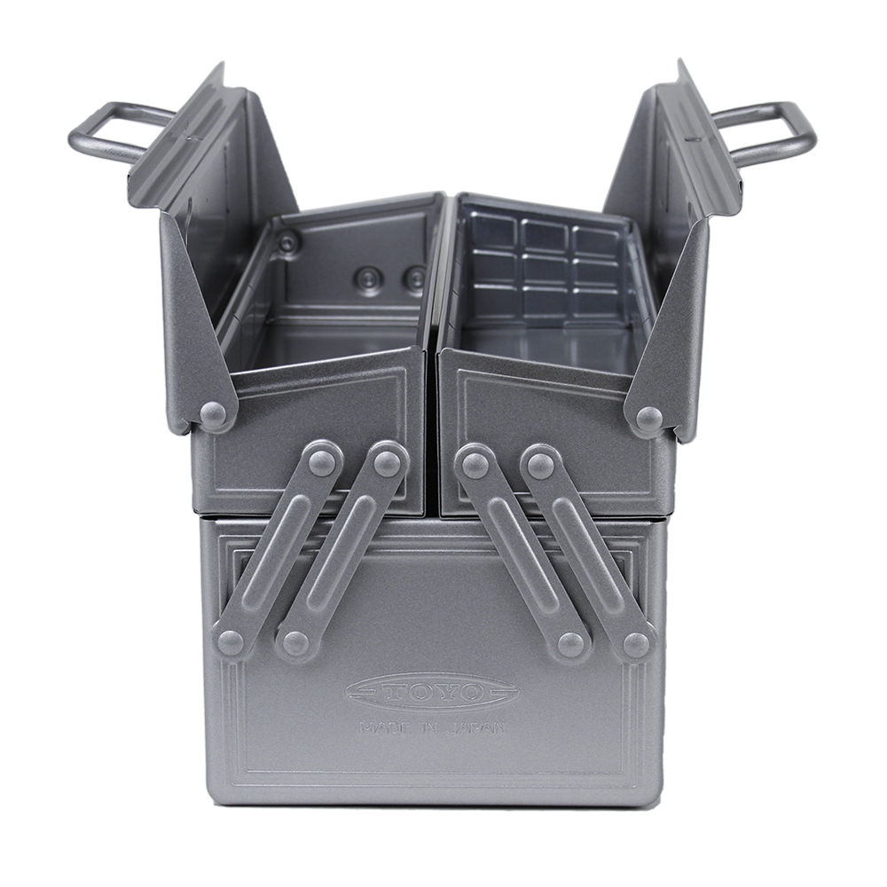 Open | Toyo Steel Portable Shop Toolbox, Silver - ToughWorkz