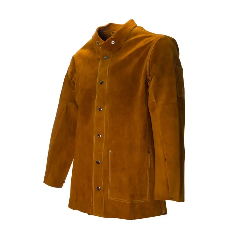 Mens Flame Resistant Leather Welding Jacket, Tan - ToughWorkz