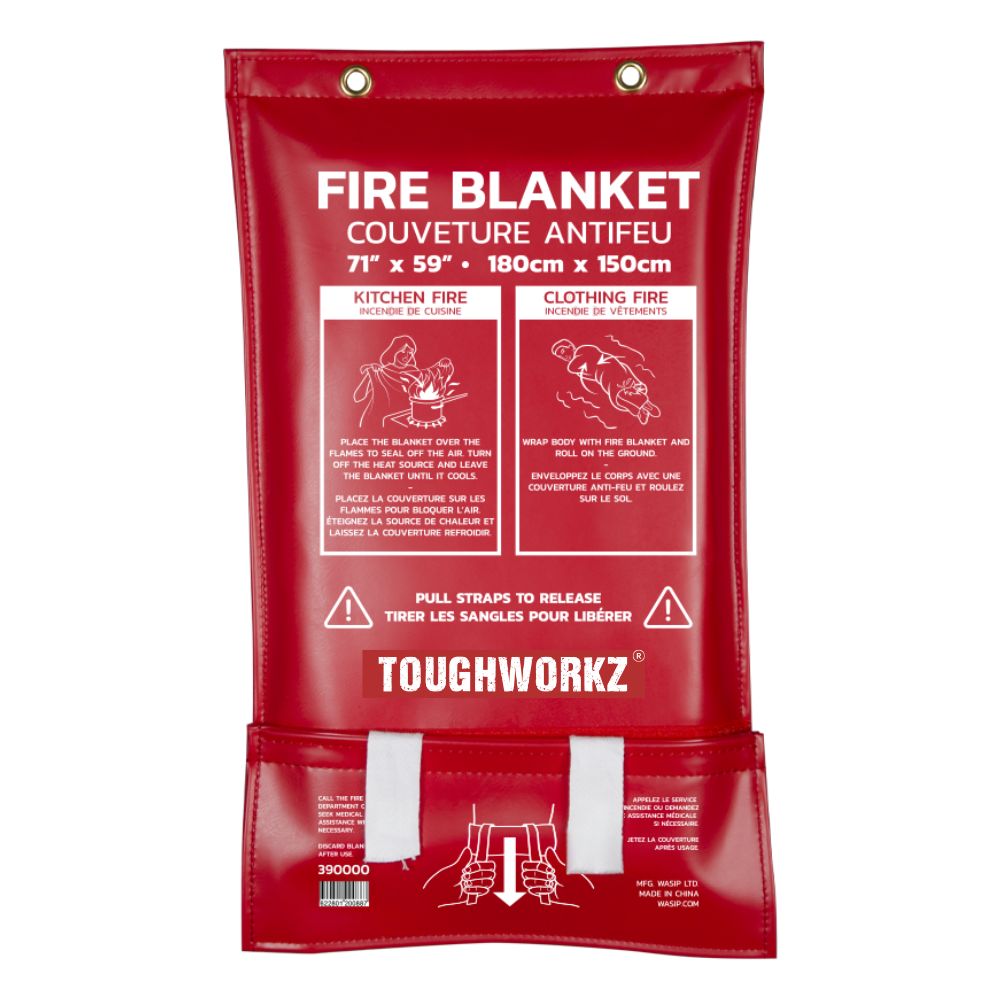 ToughWorkz Fire Blanket with Quick Release, 2 Sizes - for kitchens, cars, shop, factory