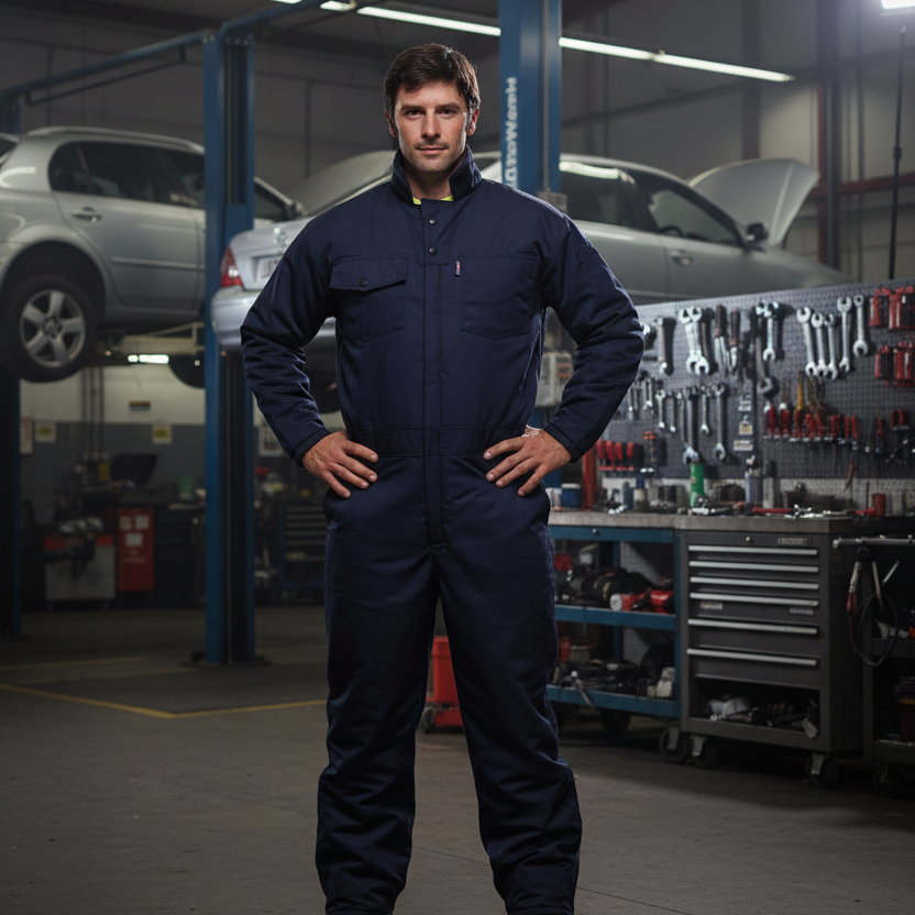 Auto Mechanic in ToughWorkz Navy Coveralls - Order Today!