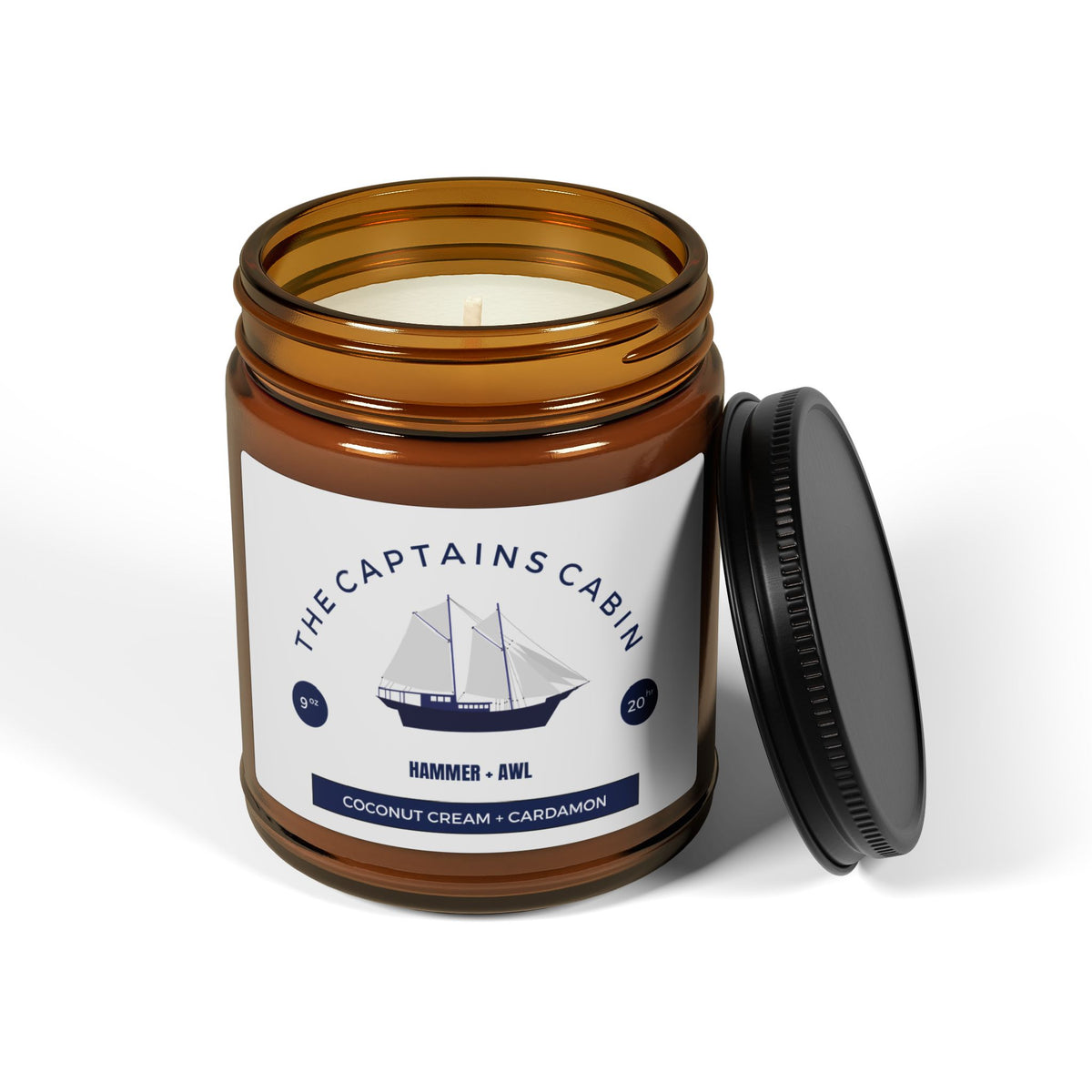 Captain&#39;s Cabin Scented Soy Candle, Coconut Cream, Cardamon by Hammer + Awl