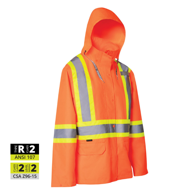 Women's Hi Vis Safety Rain Jacket with Snap-Off Hood - ToughWorkz