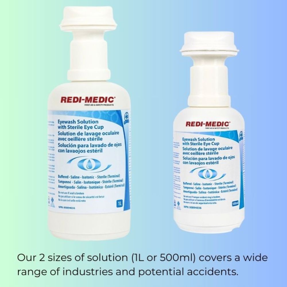 500ml or 1L | Redi-Medic 500ml Eye Wash Solution Refill w. Sterile Eye Cup
