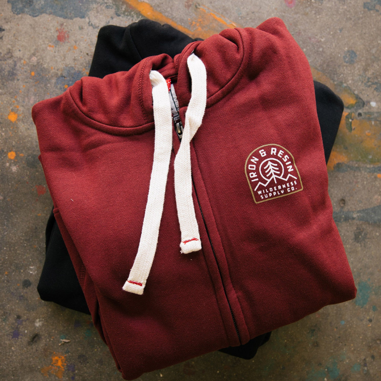 Iron and Resin Woodland Zip Hoodie Fleece, Burgundy - ToughWorkz
