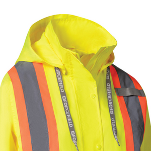 Detail Collar | Women's Hi Vis Safety Rain Jacket with Snap-Off Hood - ToughWorkz