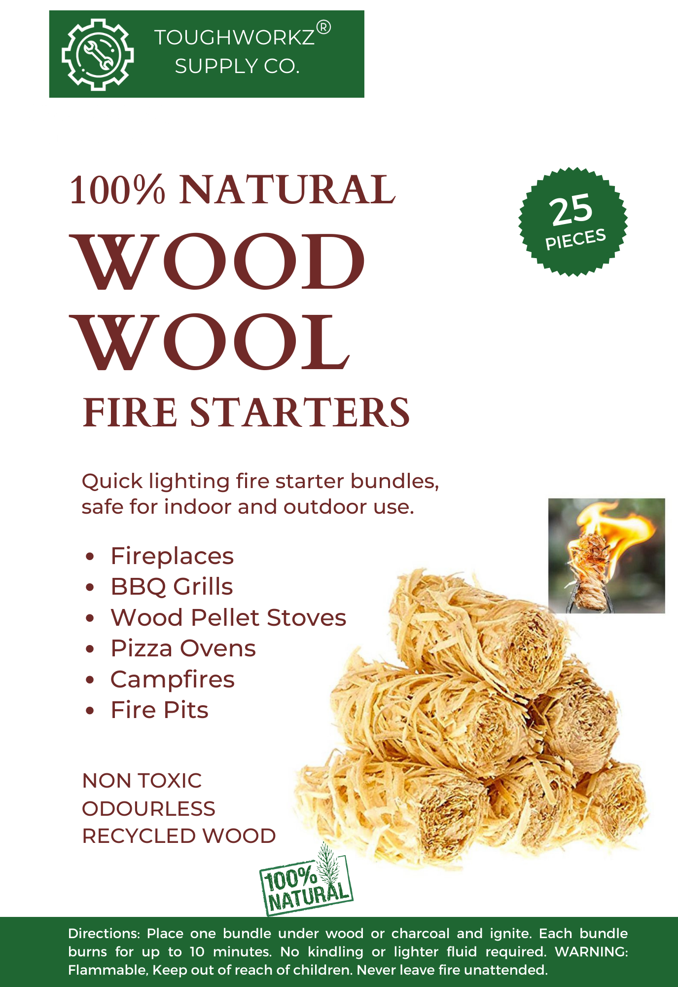 25 Pieces | All Natural, All Seasons, Perfect for Indoor or Outdoor Use - ToughWorkz