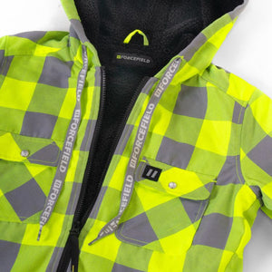 Close Up | Women's Hooded Sherpa-Lined Hi-Vis Buffalo Plaid Flannel Lined Jacket - ToughWorkz