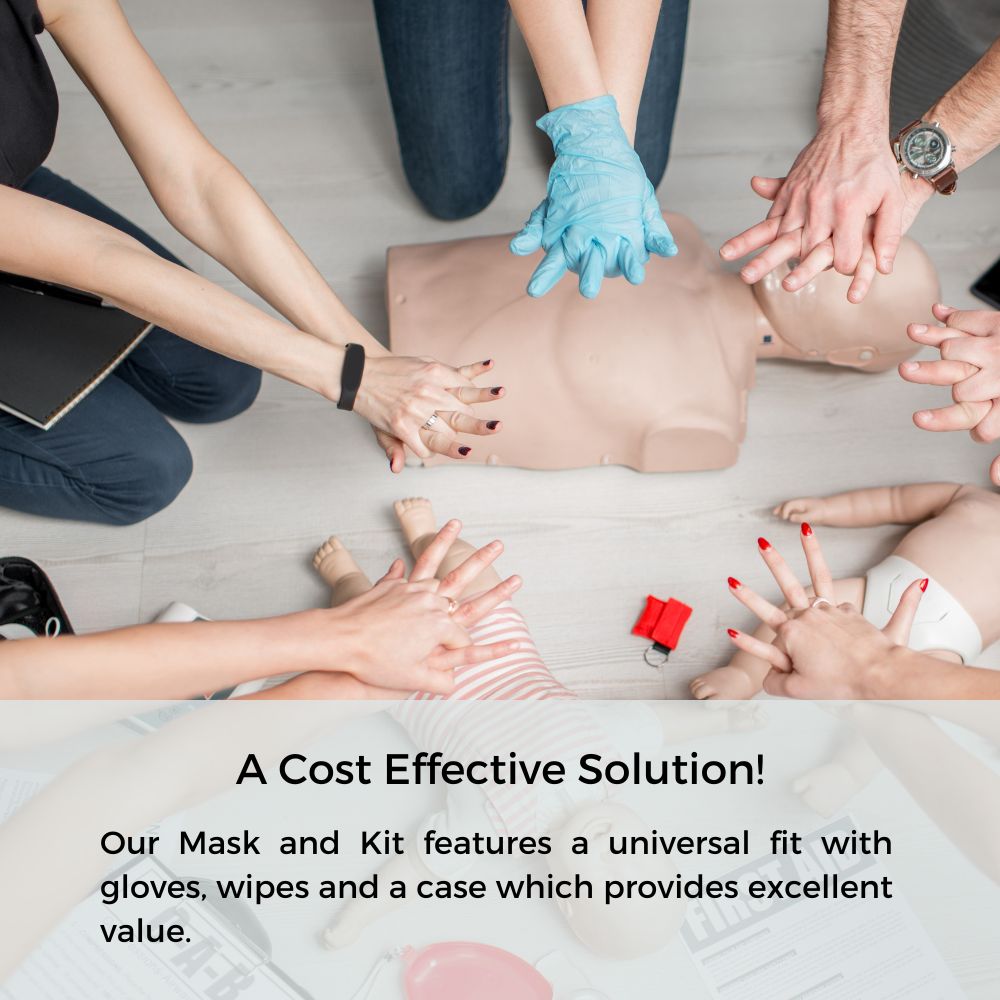 CostEfective | Redi-Medic First Aid CPR Compact Mask w/O2 inlet, Hard Case, Gloves, Wipes, Instructions