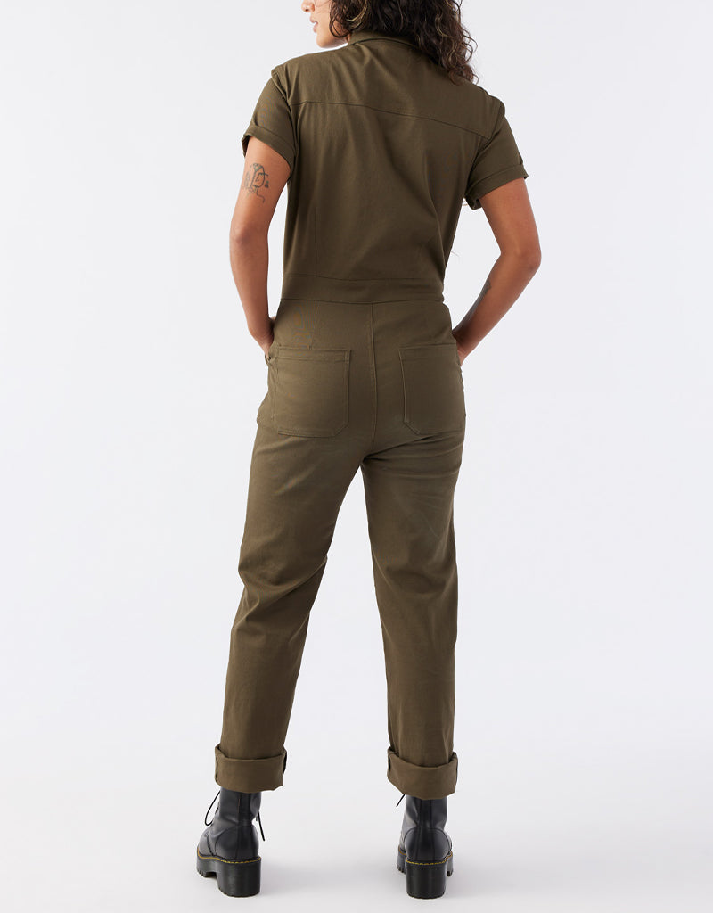 Atwyld Women's Mechanic Style Olive Overalls, L - ToughWorkz