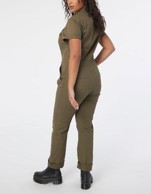 Back | Atwyld Women's Mechanic Style Olive Overalls, L - ToughWorkz