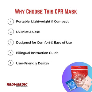 Redi-Medic Compact & Portable CPR First Aid Mask, Disposable Gloves, Bilingual Instructions. Ideal for Travel & Everyday Readiness