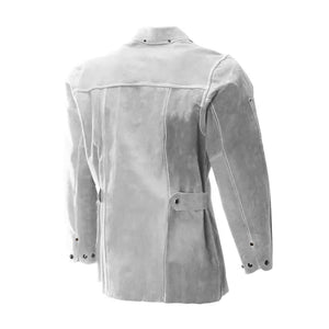 Leather Welding Work Jacket, Flame Resistant, Heavy Duty Split Cowhide, Grey, 5 Sizes