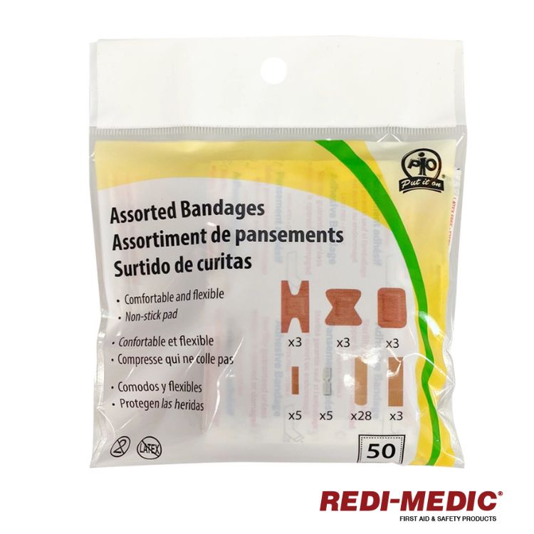 Redi-Medic Bandage Variety Pack - 100 Pcs, Fabric Adhesive Breathable