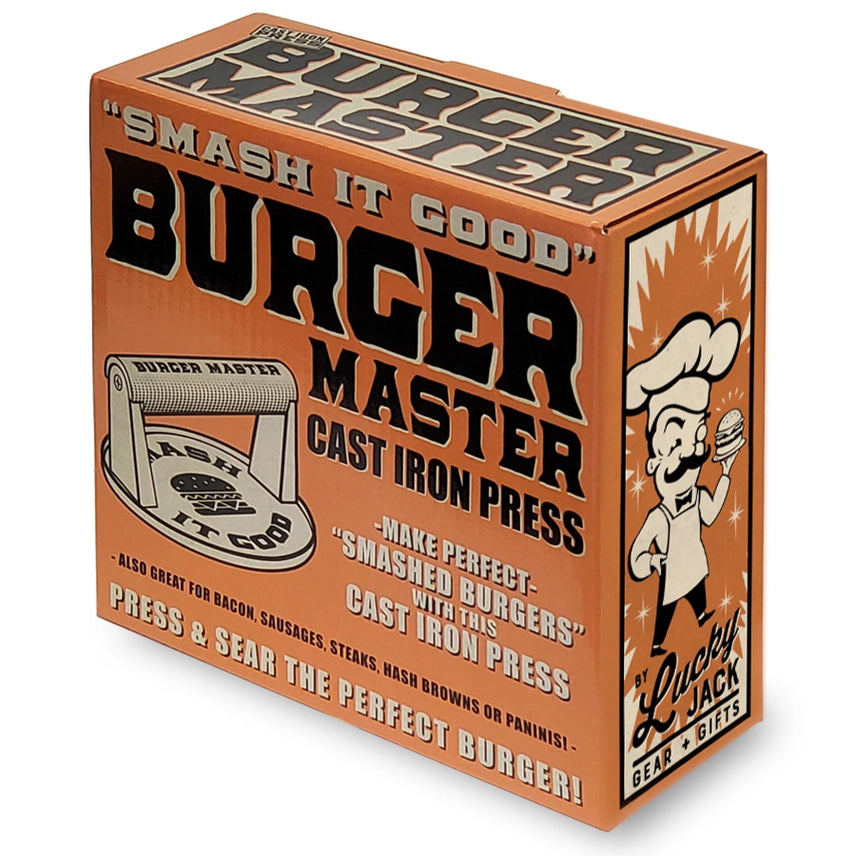 Packaging | Lucky Jack Cast Iron Grill Press for Burgers - ToughWorkz