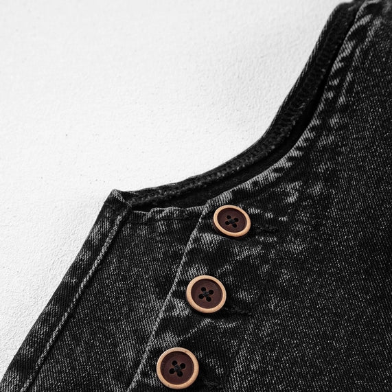 Button Detail ToughWorkz Women&#39;s Bib Pocket Wide Leg Denim Overalls, 4 Sizes