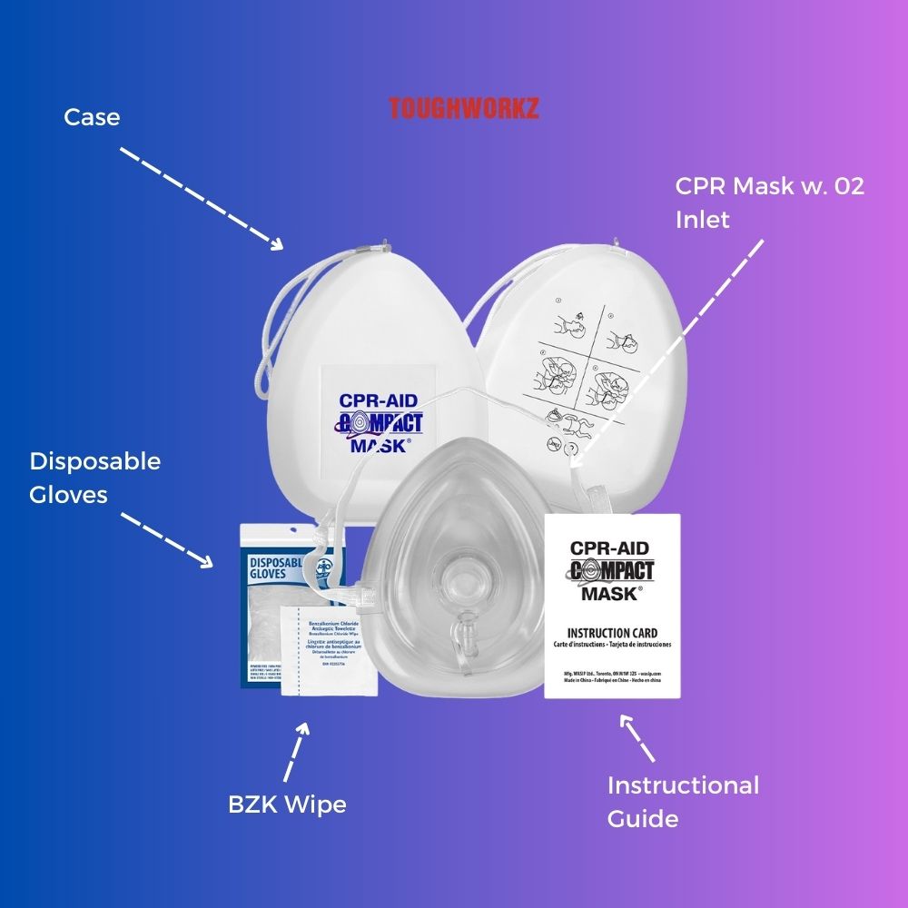CPR Mask Kit  Redi-Medic First Aid CPR Compact Mask w/O2 inlet, Hard Case, Gloves, Wipes, Instructions