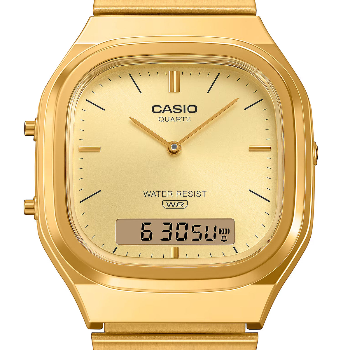 Close Up Casio AQ-240EG-9A / Vintage Gold Ani-Digi Watch - ToughWorkz
