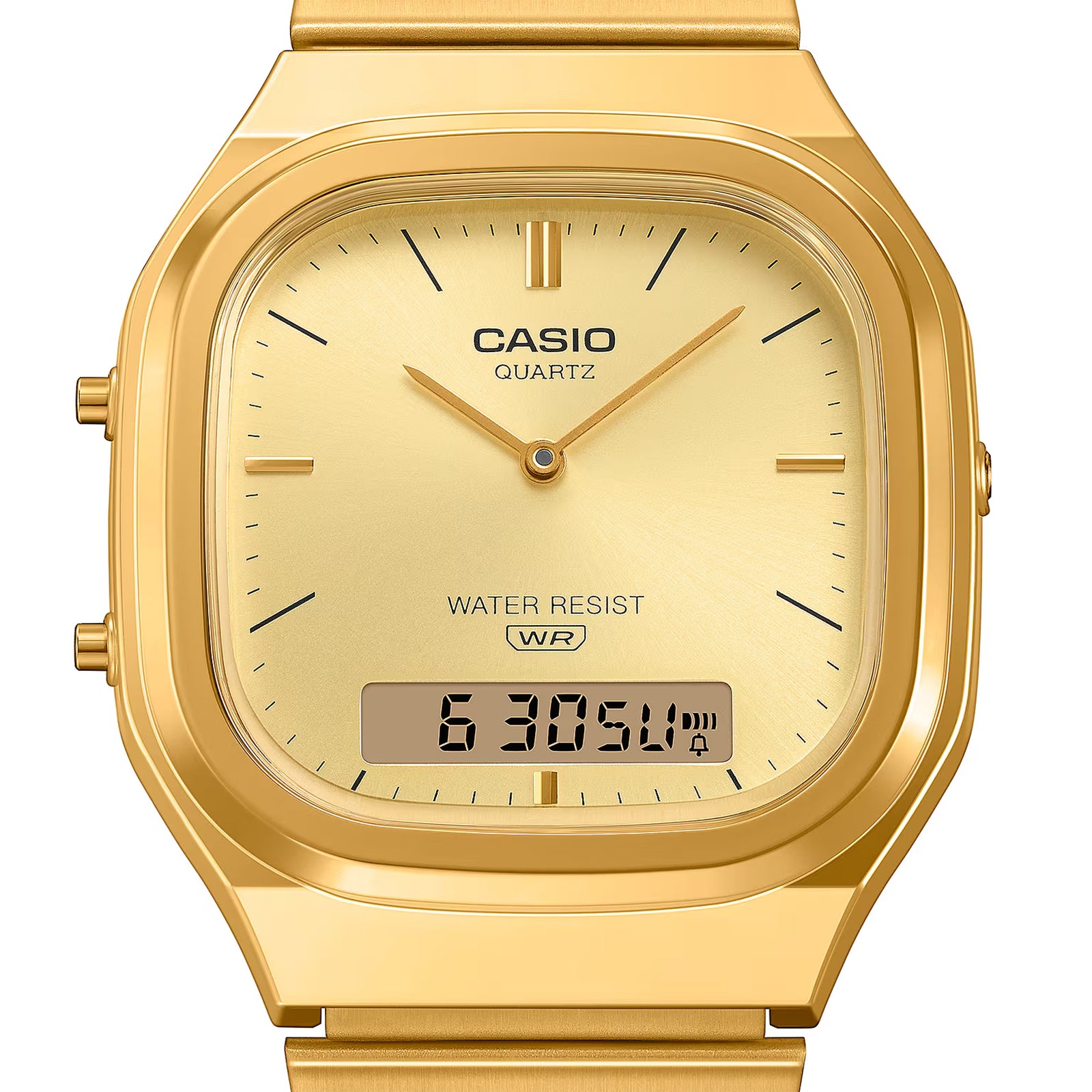 Close Up Casio AQ-240EG-9A / Vintage Gold Ani-Digi Watch - ToughWorkz