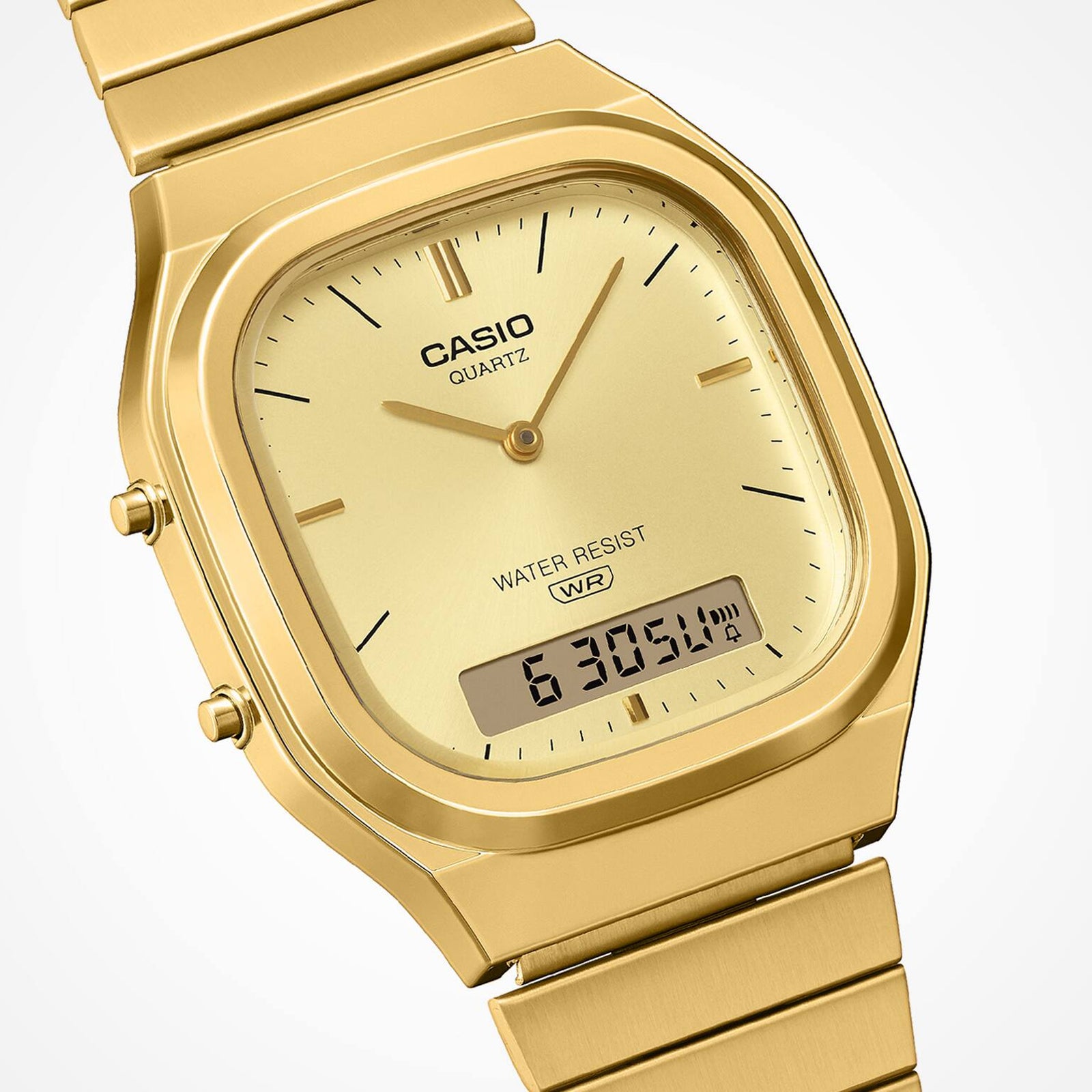 Side | Casio AQ-240EG-9A / Vintage Gold Ani-Digi Watch - ToughWorkz