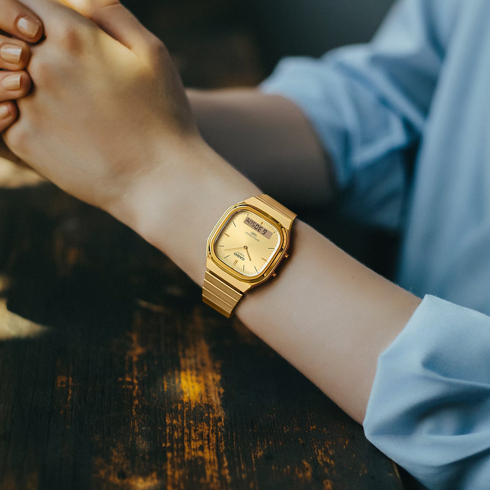 On the Wrist | Casio AQ-240EG-9A / Vintage Gold Ani-Digi Watch - ToughWorkz