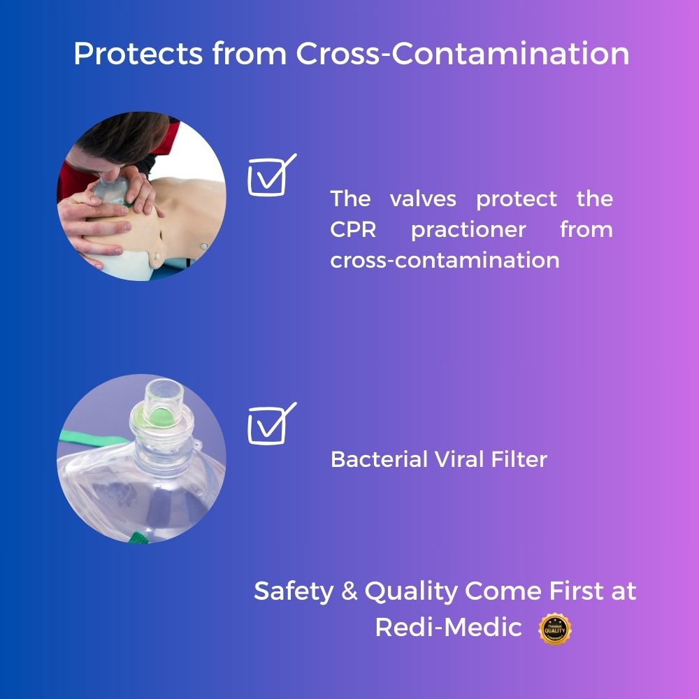 Redi-Medic First Aid CPR Compact Mask w/O2 inlet, Hard Case, Gloves, Wipes, Instructions