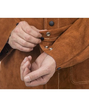 Leather Welding Work Jacket, Flame Resistant, Heavy Duty Split Cowhide, Grey, 5 Sizes