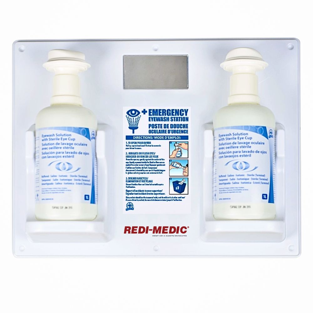 Redi-Medic Dual Eyewash Station cw/ 500ml Eyewash, Eye Cup, Mirror