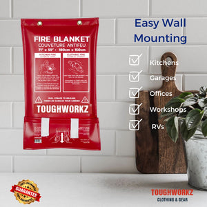 ToughWorkz Fire Blanket with Quick Release, 2 Sizes - for kitchens, cars, shop, factory