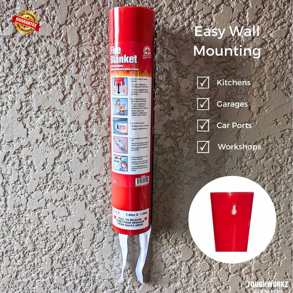 ToughWorkz 6'x5' Wall Mounted Fire Blanket - Kitchens, Factories, Boats