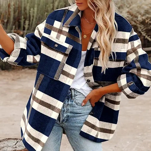 ToughWorkz Women's Blue Plaid Button Flannel Shirt Jacket