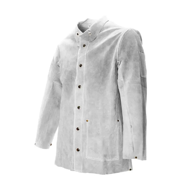 Leather Welding Work Jacket, Flame Resistant, Heavy Duty Split Cowhide, Grey, 5 Sizes