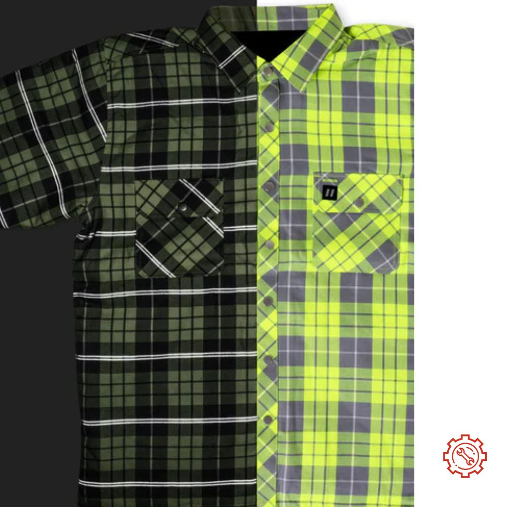 Forcefield Hi Vis Plaid Quilted Flannel Shirt Jacket, Reflective Striping. 4-Sizes