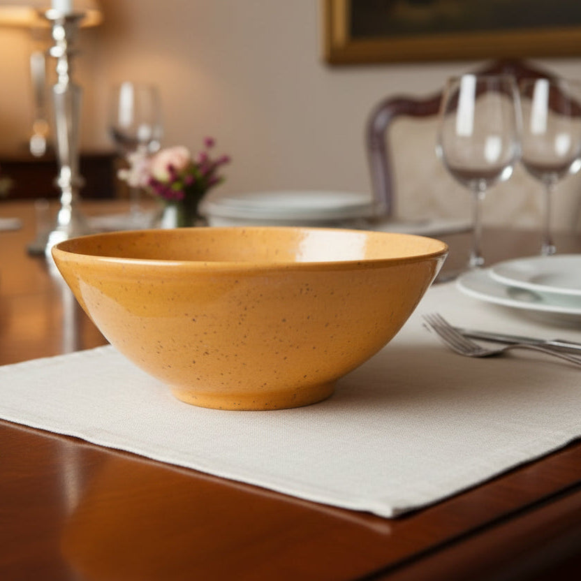 Yellow ceramic bowl on a white background