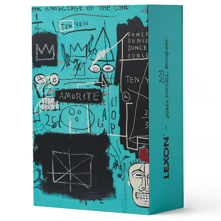 Product packaging with artistic design and branding on a white background
