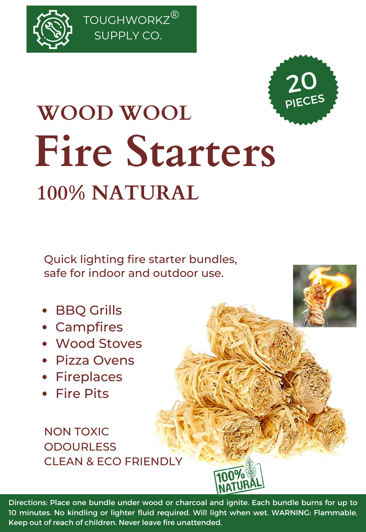 Wood Wool Eco-riendly Fre Starters | TughWorkz