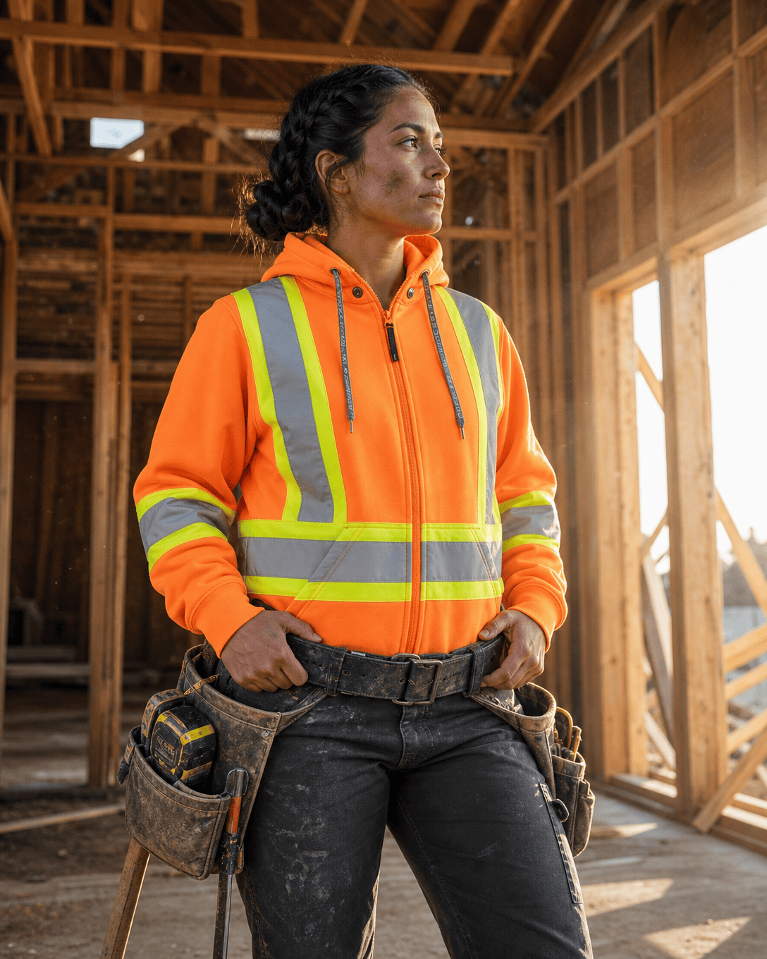 Side | Women's Hi-Vis Safety Hoodie Detachable Hood, 5 Sizes - ToughWorkz