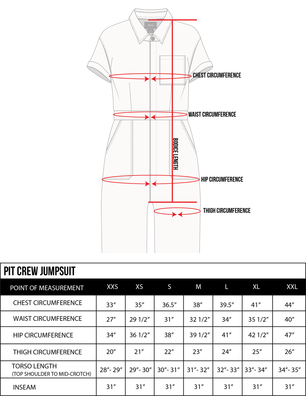Pit Crew Jumpsuit  / Atwyld Size Chart - ToughWorkz