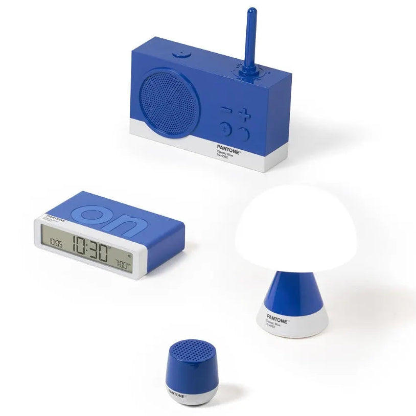 Set of Lexon devices including a radio, alarm clock, and speakers on a white background | Shop TughWorkz