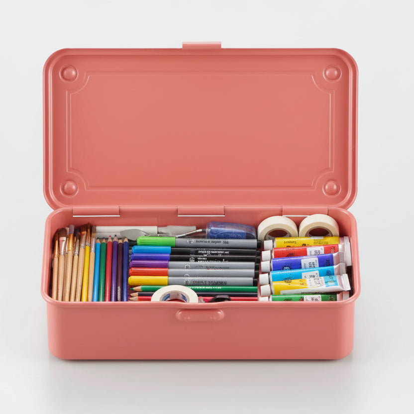 Pink rectangular box with a lid on a white background