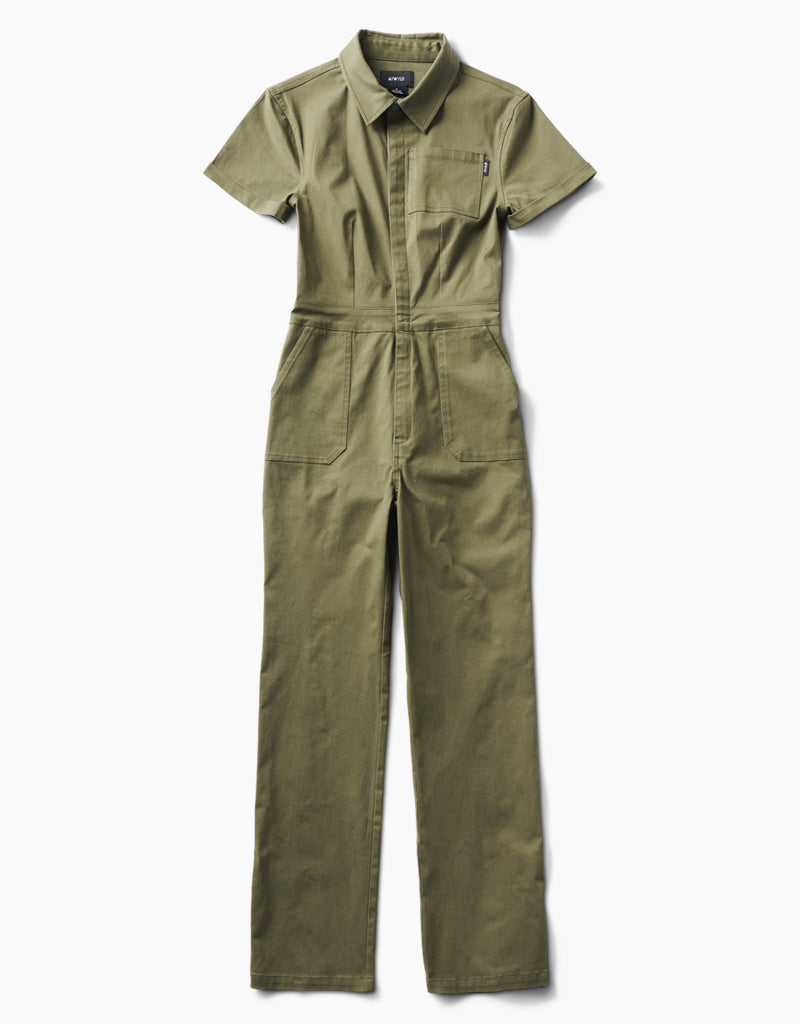 Atwyld Women's Mechanic Style Olive Overalls, L - ToughWorkz