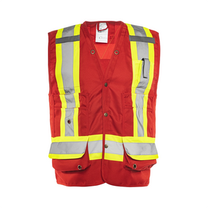 Ground Force Hi-Vis Surveyor Safety Vest, Red, Class 2, 5 Sizes