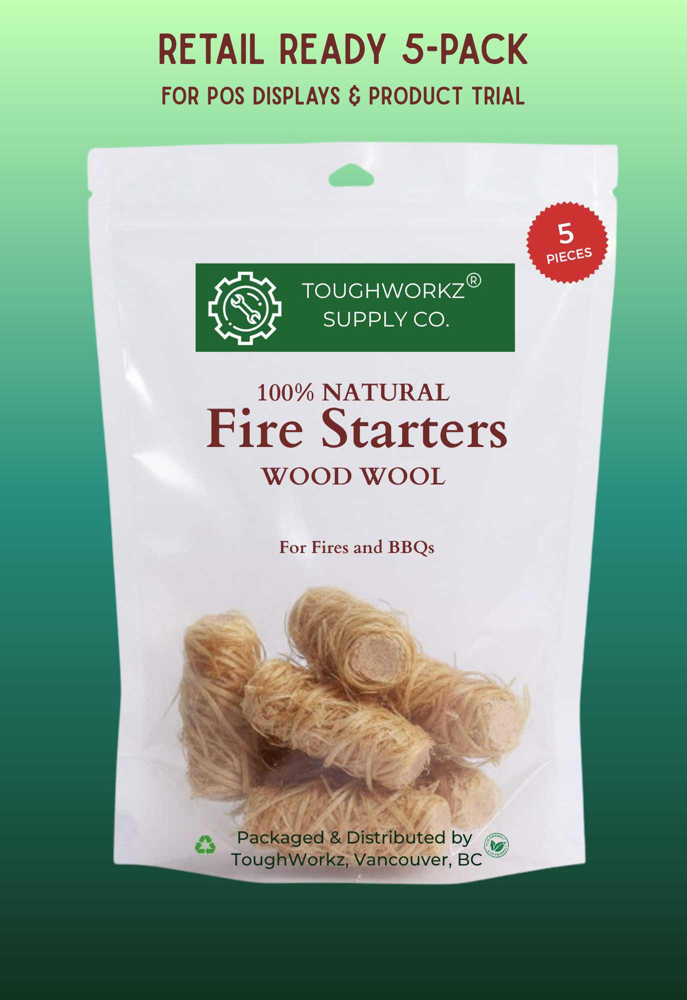 Retail Ready POS Display Wood Wool Fire Starters, 5 pcs (12 pack)